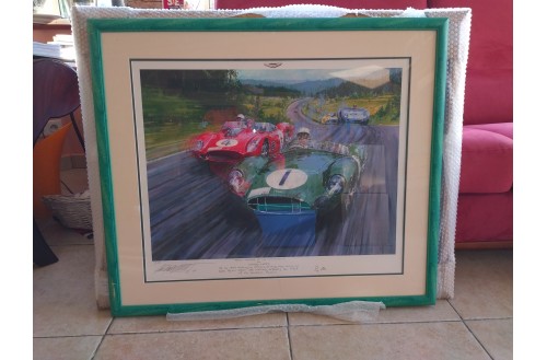Litho : Aston Martin DBR1 with Stirling Moss at Nurburgring 1000 Kms 1959  - signed